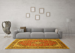 Machine Washable Persian Yellow Traditional Rug in a Living Room, wshtr993yw