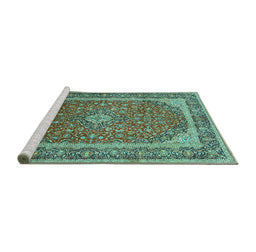 Sideview of Machine Washable Persian Turquoise Traditional Area Rugs, wshtr993turq