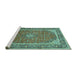 Sideview of Machine Washable Persian Turquoise Traditional Area Rugs, wshtr993turq