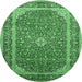 Round Machine Washable Persian Emerald Green Traditional Area Rugs, wshtr993emgrn