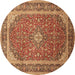 Round Machine Washable Persian Brown Traditional Rug, wshtr993brn