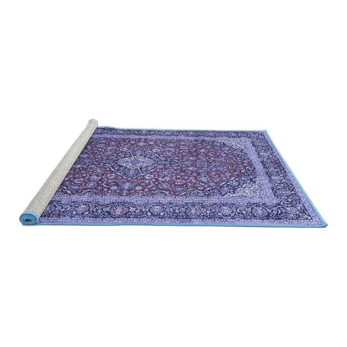 Sideview of Machine Washable Persian Blue Traditional Rug, wshtr993blu