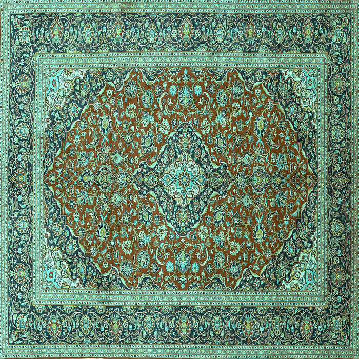 Square Machine Washable Persian Turquoise Traditional Area Rugs, wshtr993turq