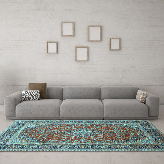 Machine Washable Persian Light Blue Traditional Rug in a Living Room, wshtr993lblu
