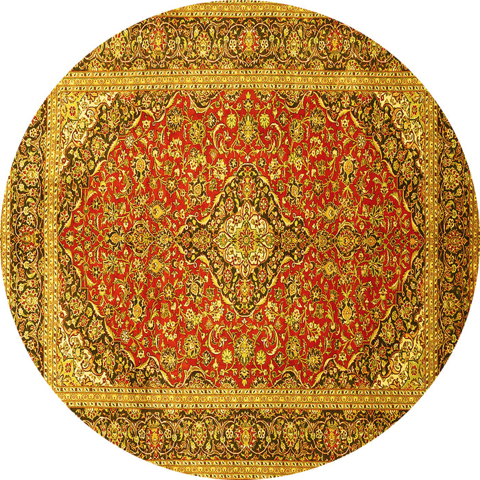Round Machine Washable Persian Yellow Traditional Rug, wshtr993yw