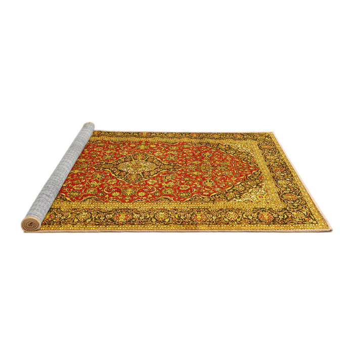 Sideview of Machine Washable Persian Yellow Traditional Rug, wshtr993yw