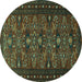 Round Machine Washable Persian Turquoise Traditional Area Rugs, wshtr994turq