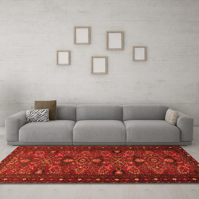 Machine Washable Persian Orange Traditional Area Rugs in a Living Room, wshtr994org