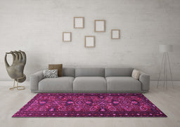 Machine Washable Persian Purple Traditional Area Rugs in a Living Room, wshtr994pur