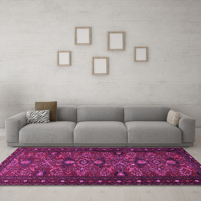 Machine Washable Persian Purple Traditional Area Rugs in a Living Room, wshtr994pur