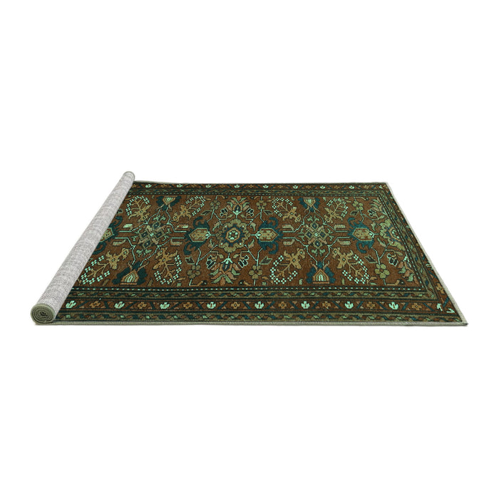 Sideview of Machine Washable Persian Turquoise Traditional Area Rugs, wshtr994turq