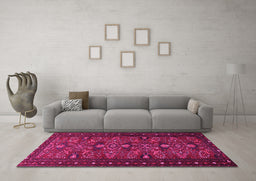 Machine Washable Persian Pink Traditional Rug in a Living Room, wshtr994pnk