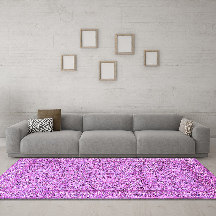 Machine Washable Persian Purple Traditional Area Rugs in a Living Room, wshtr995pur
