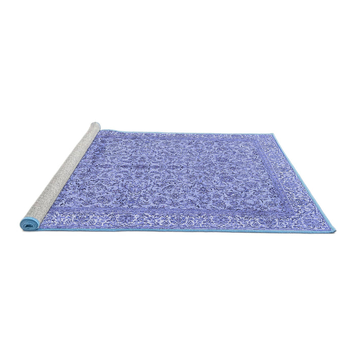 Sideview of Machine Washable Persian Blue Traditional Rug, wshtr995blu