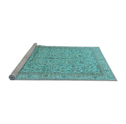 Sideview of Machine Washable Persian Light Blue Traditional Rug, wshtr995lblu