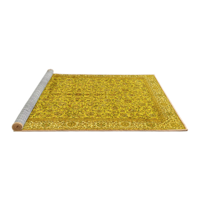 Sideview of Machine Washable Persian Yellow Traditional Rug, wshtr995yw