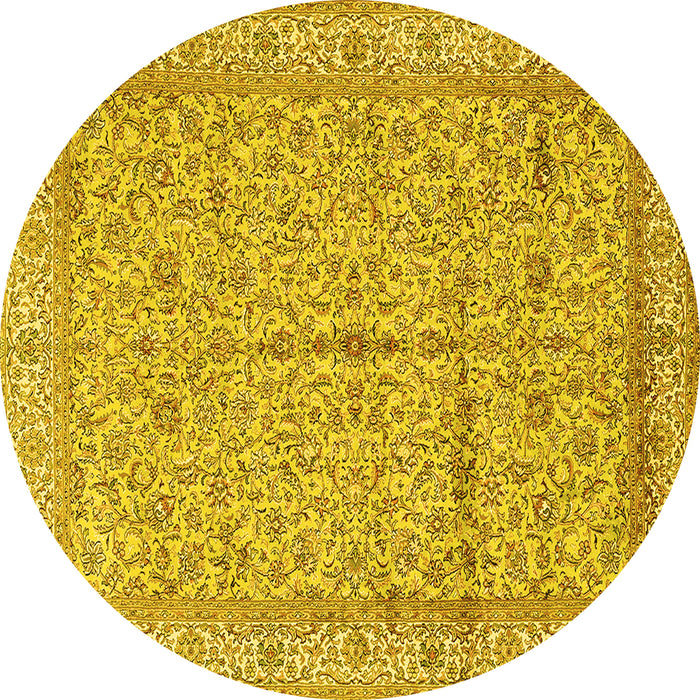 Round Machine Washable Persian Yellow Traditional Rug, wshtr995yw