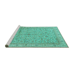 Sideview of Machine Washable Persian Turquoise Traditional Area Rugs, wshtr995turq