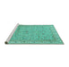 Sideview of Machine Washable Persian Turquoise Traditional Area Rugs, wshtr995turq