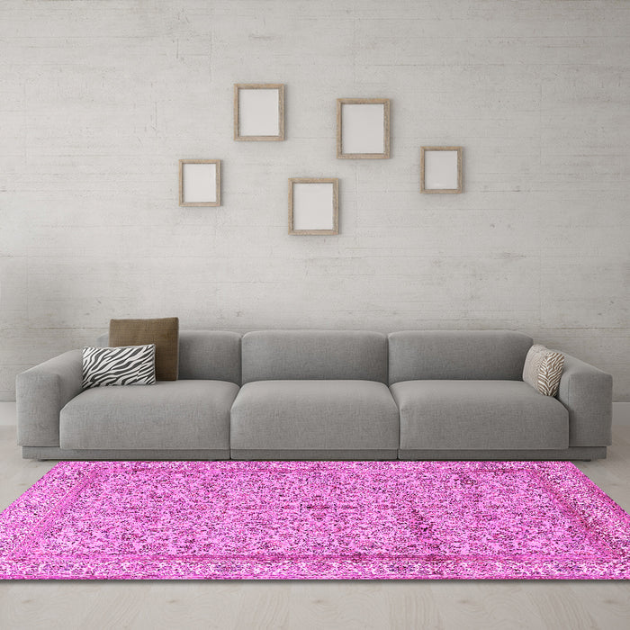 Machine Washable Persian Pink Traditional Rug in a Living Room, wshtr995pnk