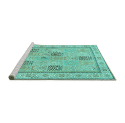 Sideview of Machine Washable Persian Turquoise Traditional Area Rugs, wshtr996turq