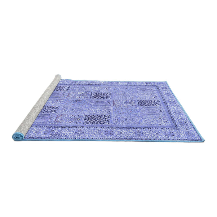 Sideview of Machine Washable Persian Blue Traditional Rug, wshtr996blu
