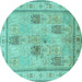 Round Machine Washable Persian Turquoise Traditional Area Rugs, wshtr996turq