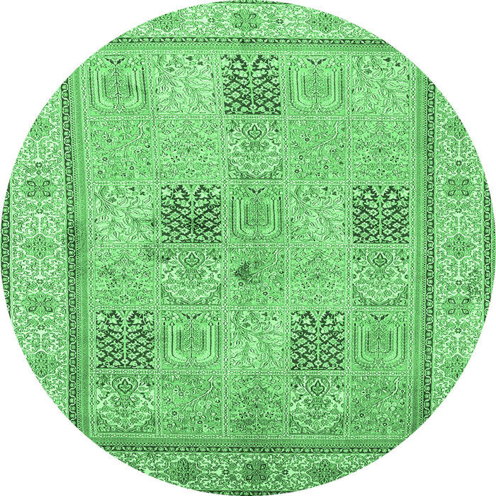Round Persian Emerald Green Traditional Rug, tr996emgrn
