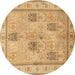 Round Persian Brown Traditional Rug, tr996brn