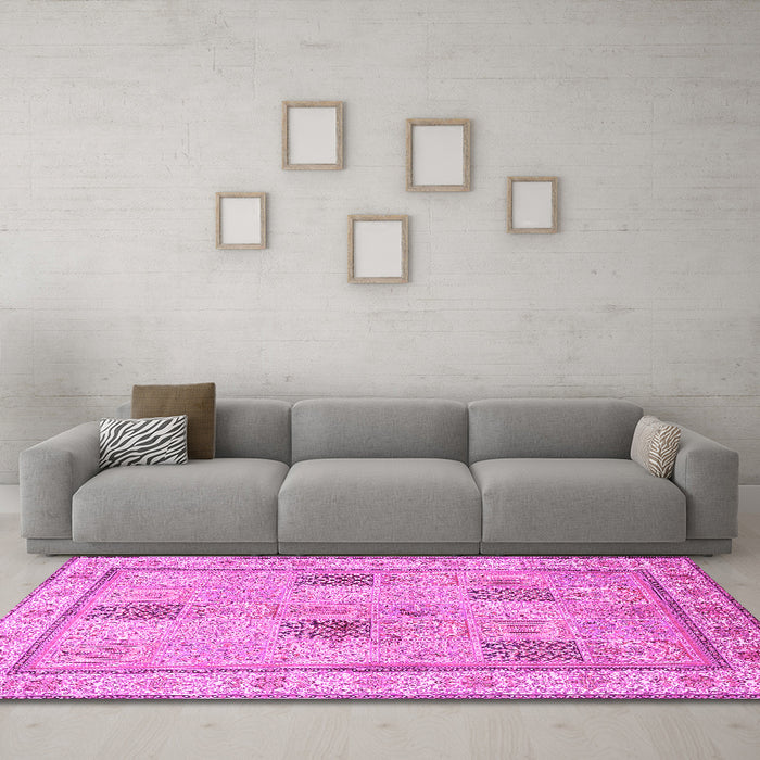 Machine Washable Persian Pink Traditional Rug in a Living Room, wshtr996pnk