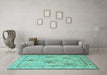 Machine Washable Persian Turquoise Traditional Area Rugs in a Living Room,, wshtr996turq