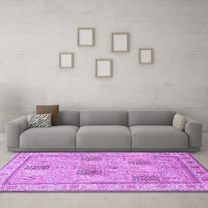 Machine Washable Persian Purple Traditional Area Rugs in a Living Room, wshtr996pur