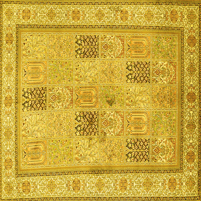 Square Machine Washable Persian Yellow Traditional Rug, wshtr996yw