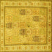 Square Machine Washable Persian Yellow Traditional Rug, wshtr996yw