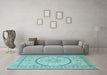 Machine Washable Medallion Light Blue Traditional Rug in a Living Room, wshtr997lblu