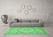 Machine Washable Medallion Emerald Green Traditional Area Rugs in a Living Room,, wshtr997emgrn