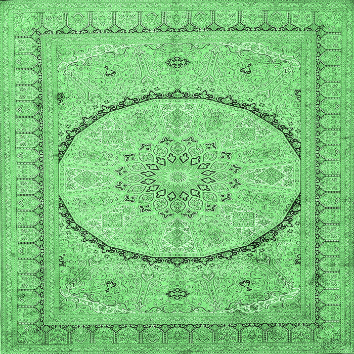 Square Medallion Emerald Green Traditional Rug, tr997emgrn