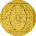 Round Machine Washable Medallion Yellow Traditional Rug, wshtr997yw