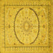 Square Machine Washable Medallion Yellow Traditional Rug, wshtr997yw