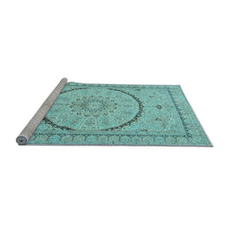 Sideview of Machine Washable Medallion Light Blue Traditional Rug, wshtr997lblu