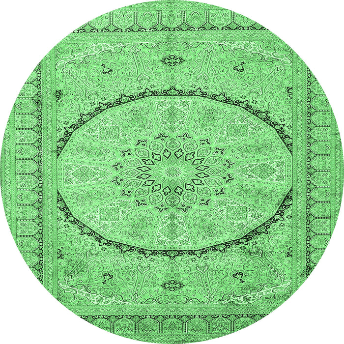 Round Machine Washable Medallion Emerald Green Traditional Area Rugs, wshtr997emgrn