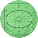 Round Medallion Emerald Green Traditional Rug, tr997emgrn