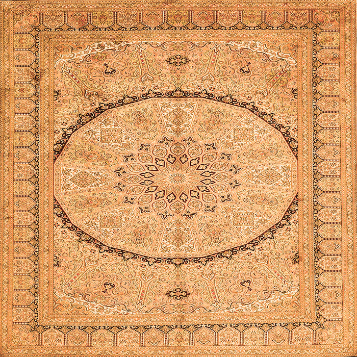 Round Machine Washable Medallion Orange Traditional Area Rugs, wshtr997org