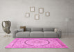 Machine Washable Medallion Pink Traditional Rug in a Living Room, wshtr997pnk