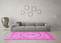 Machine Washable Medallion Pink Traditional Rug, wshtr997pnk