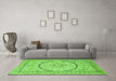 Machine Washable Medallion Green Traditional Area Rugs in a Living Room,, wshtr997grn