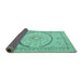 Sideview of Medallion Turquoise Traditional Rug, tr997turq