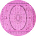 Round Machine Washable Medallion Pink Traditional Rug, wshtr997pnk