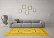 Machine Washable Medallion Yellow Traditional Rug in a Living Room, wshtr997yw