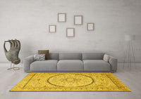 Machine Washable Medallion Yellow Traditional Rug, wshtr997yw